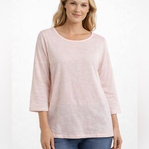$128 Eileen Fisher Linen Jersey Light Pink Bateau Neck 3/4 Sleeve Tee Top XL NWT
